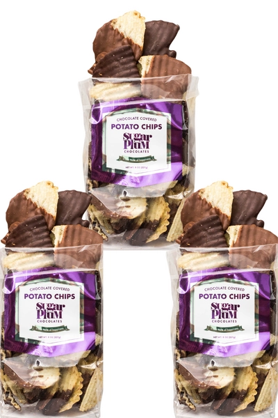 Chocolate-Covered Potato Chips – 3 Pack, 8 oz Bags of Milk & Dark Chocolate-Dipped Chips, Handcrafted Sweet & Salty Snack – Custom All-Milk or All-Dark Options