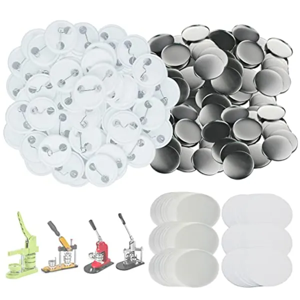 Mostme 300 Sets 25mm/1 inch Button Supplies Button Parts for Button Maker Machine 25mm, Round Badge Blank Button Pins, Includes Plastic Button Pin Back Cover, Metal Cover, Clear Film&Blank Paper