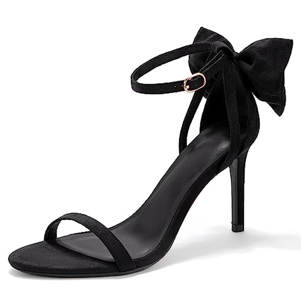 Coutgo Womens Ankle Strap High Heels Open Toe Stiletto Bow Tie Knot Heeled Sandals Fashion Wedding Dress Pump Shoes