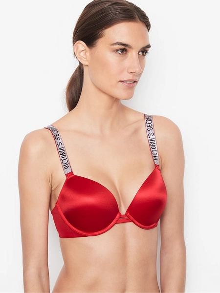 Lipstick Red Push Up Shine Strap Bra