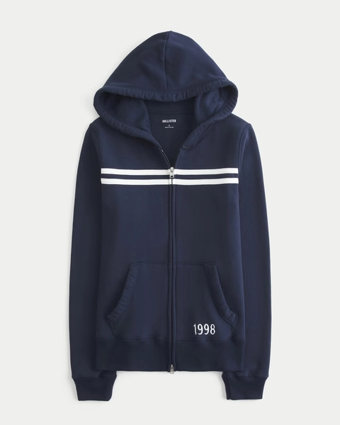 Striped 1998 Graphic Zip-Up Hoodie