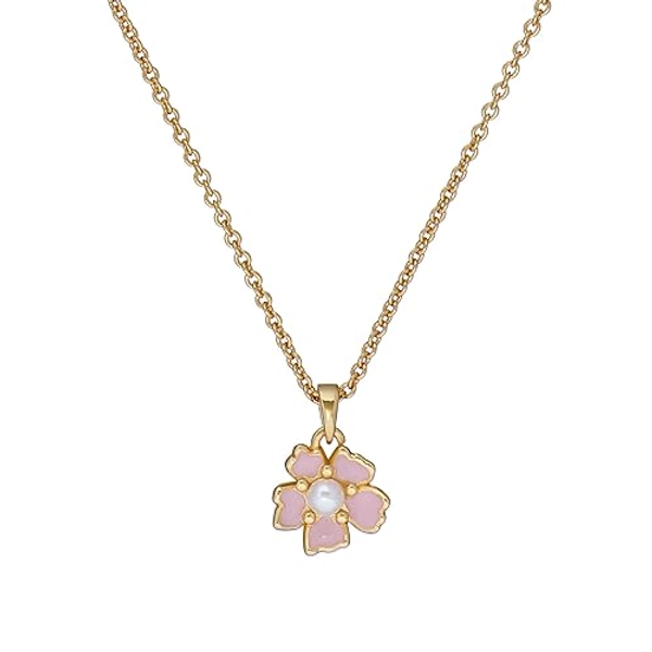 Ted Baker Petiies Painted Flower Pendant Necklace For Women (Gold Tone/Light Pink & Pearl)