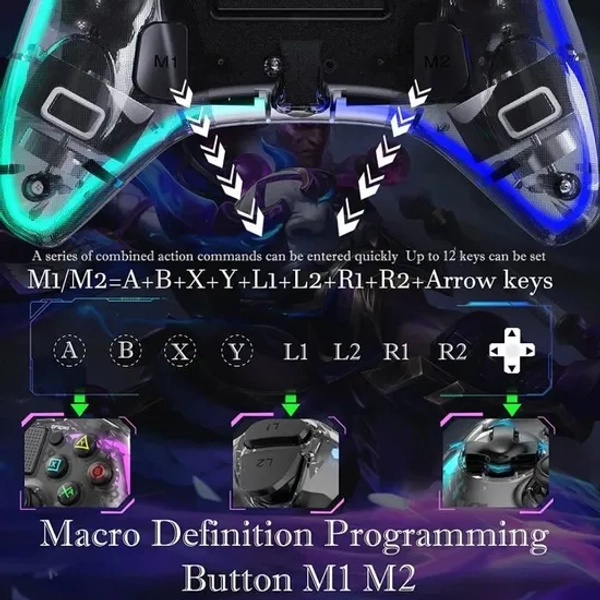 Manette PS4 Sans Fil Transparente LED RGB 10 Couleurs , Gyroscope à 6 Axes Contrôleur ,Pour PS4 / PC / IOS / Android - KENUOS