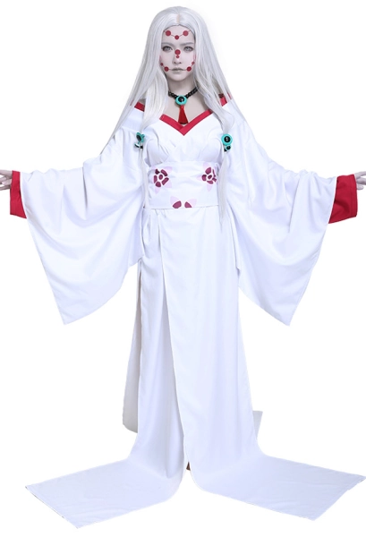 KNY Demon Fighter Spider Demon Mother Cosplay Costume Kimono with Necklace and Hair accessories