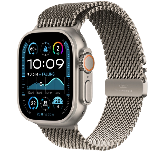 Apple Watch Ultra 2 GPS + Cellular, 49mm Natural Titanium Case with Natural Titanium Milanese Loop - Small