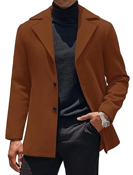 COOFANDY Mens Trench Coat Notched Collar Single Breasted Peacoat Winter Overcoat With Pockets