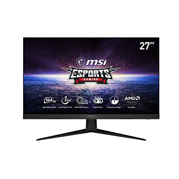 MSI Optix G271 Esports Gaming IPS Monitor - 27 Inch, 16:9 Full HD (1920 x 1080), IPS, 144Hz, FreeSync Premium, DisplayPort, HDMI, Wide Color Gamut, Night Vision, Anti-Flicker, Less Blue Light, Black
