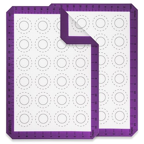 U-Taste 446ºF Heat Resistant Macaron Silicone Baking Mat, Non Stick Reusable Cookies Pastry Sheet Liner with Edge Enhancement Circle Measurement for Oven (Half Sheets Size, Pack of 2, Purple) - 16.5×11.66in *2 - Purple