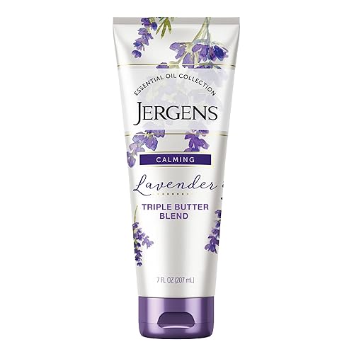 Jergens Lavender Body Butter Body and Hand Lotion, Moisturizer for Women, 7 Fl Oz (Pack of 1), with Essential Oils for Indulgent Moisturization White - 7 Fl Oz (Pack of 1) - Calming Lavender - MOISTURIZER