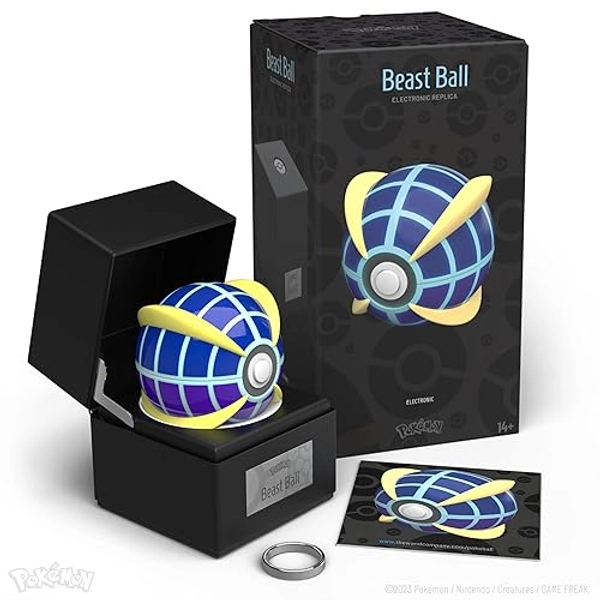 The Wand Company Original Poké Ball Authentic Replica - Realistic, Electronic, Die-Cast Poké Ball with Display Case Light Features – Officially Licensed by Pokémon (Beast Ball)