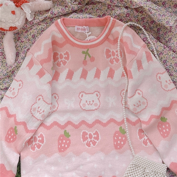 Pink Strawberry Knit Bear Sweater | Default Title