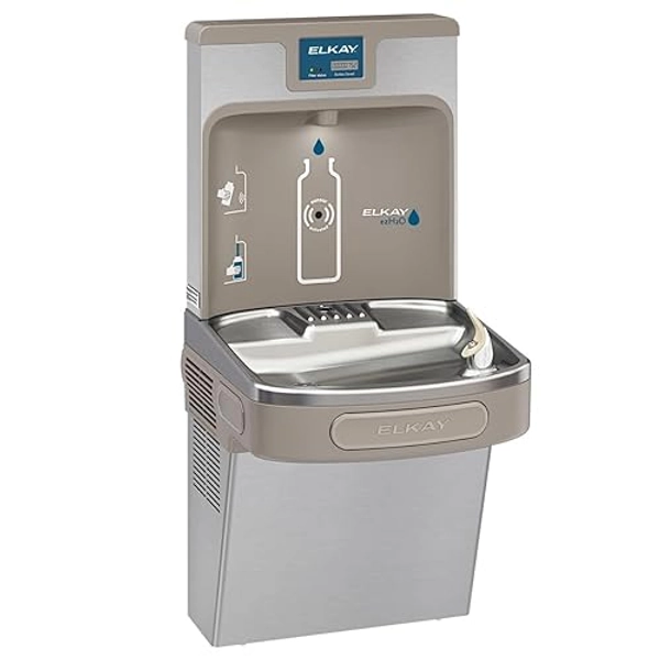 Elkay LZS8WSSK Enhanced ezH2O Bottle Filling Station & Single ADA Cooler Refrigerated Stainless High Capacity Lead Reduction Quick Filter Change - Stainless Steel - Filtered - EZ push bar - Refrigerated