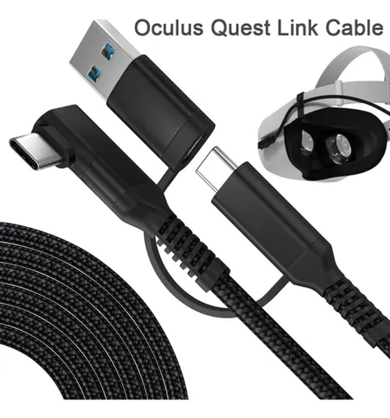 Cable De Enlace 2 En 1, Tejido Negro, Para Oculus Quest 2 Vr