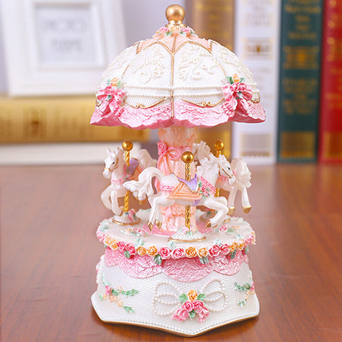 Light Up Carousel Music Box - white