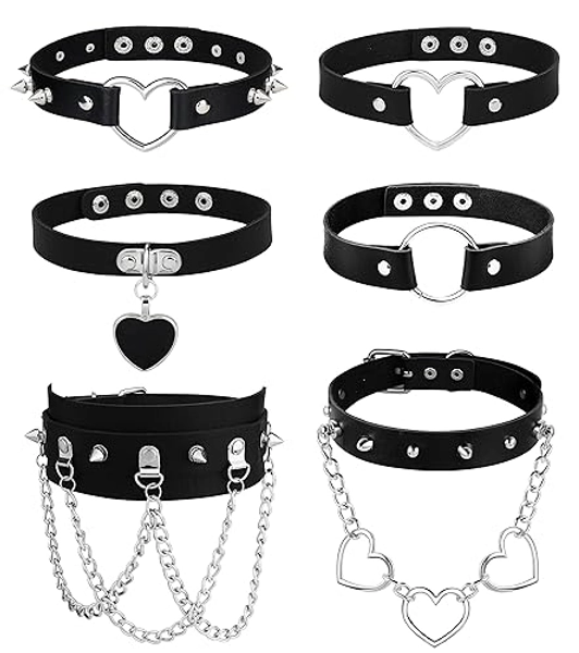HAIAISO 6-9Pcs Leather Choker Black Punk Goth Choker Necklace Love Heart Spiked Choker Adjustable Pu Choker Collar for Women Girls