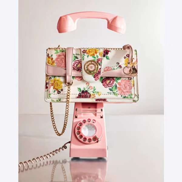 Cream Faux Leather Floral Shoulder Bag