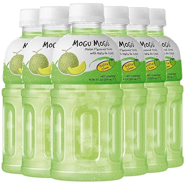 Mogu Mogu melon drink (6 Bottles) Drinks for kids with nata de coco (coconut jelly) Fun chewable juice boxes for kids. Juice bottles made for adults and kids ready to drink juices