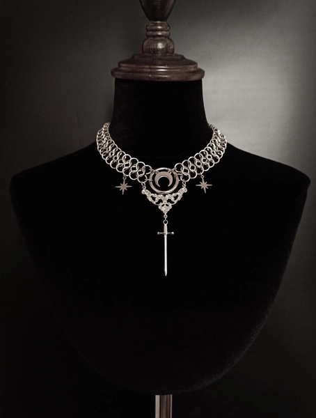 Celestial Moon Chainmail gothic necklace/choker in stainless steel, medieval armor