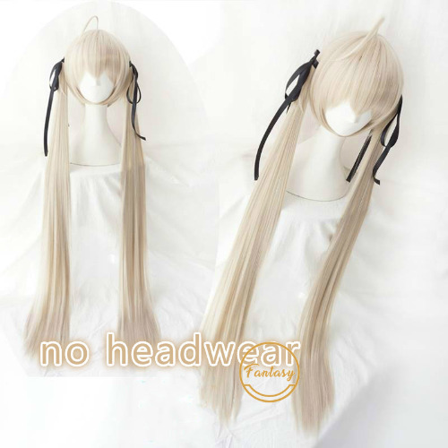 Perruque de Cosplay Yosuga No Sora Kasugano Sora, perruque synthétique longue et bouclée, résistante à la chaleur, pour fête d'halloween, avec rubans noirs et bonnet de perruque gratuit