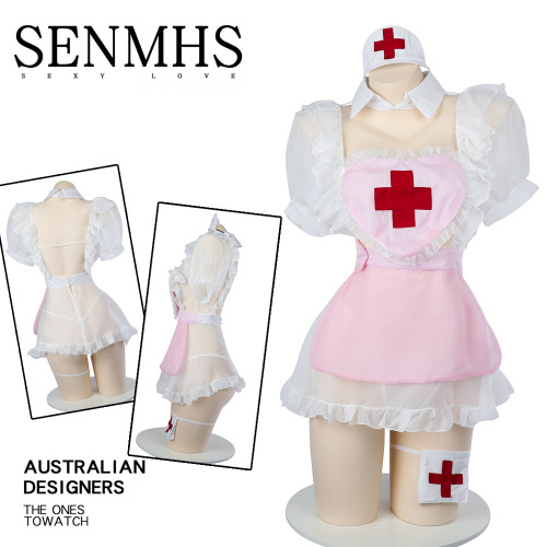 SENMHS Pink Lolita Lovely Nurse Maid Cosplay Kawaii Costumes Pajamas Sexy Passion Lingerie Doctor Adult Uniform Female