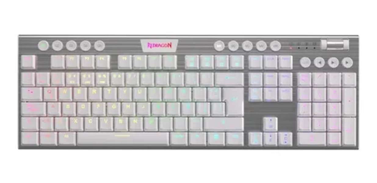 Teclado Mecánico Redragon Horus White Fs K618w-rgb Wireless Color del teclado Blanco Idioma Español