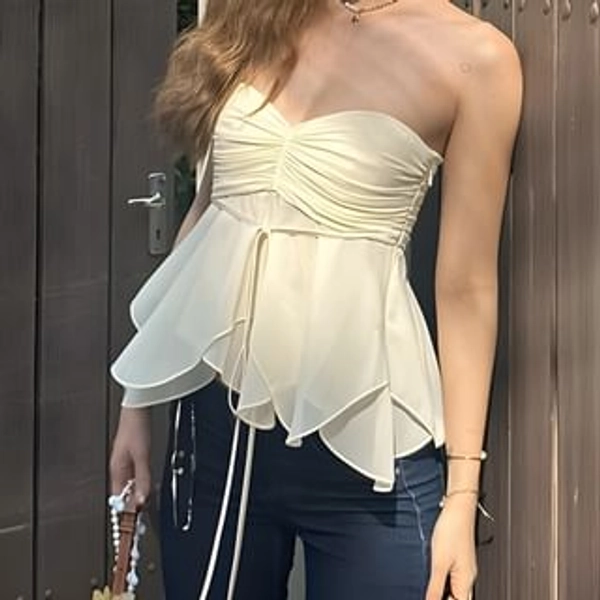 Plain Ruched Asymmetric-Hem Tube Top