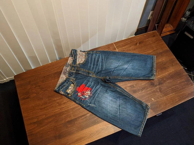 Nishiki Evangelion Embroidered Japanese Pattern Denim Jeans Shorts