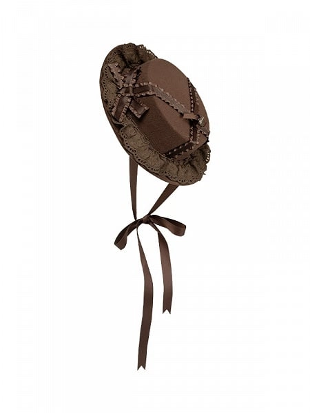Brown Elegant Flat Hat with Ribbon Ties