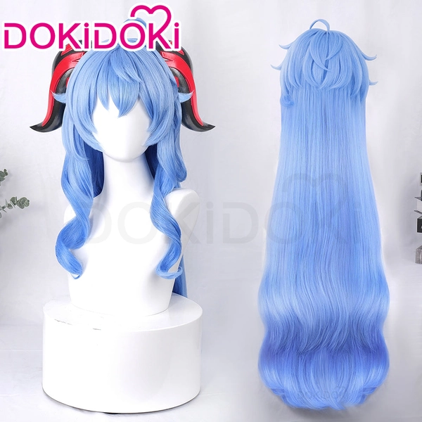 【Ready For Ship】DokiDoki Game Genshin Impact Cosplay Ganyu Gan Yu  Wig / Horn Women Long Blue Wig