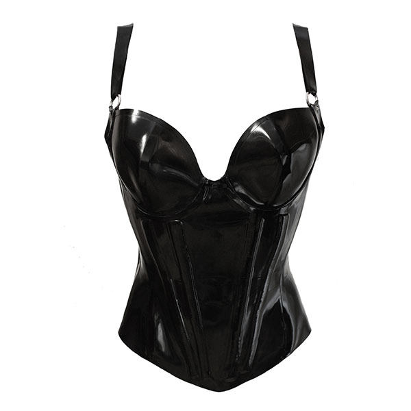 Latex Wonder Cup Corset w/ single trim in supatex black/supatex black