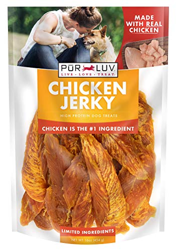 Pur Luv Dog Treats, Chicken Jerky for Dogs, Made with 100% Real Chicken Breast, 16 Ounces, Healthy, Easily Digestible, Long-Lasting, High Protein Dog Treat, Satisfies Dog's Urge to Chew - Chicken Jerky