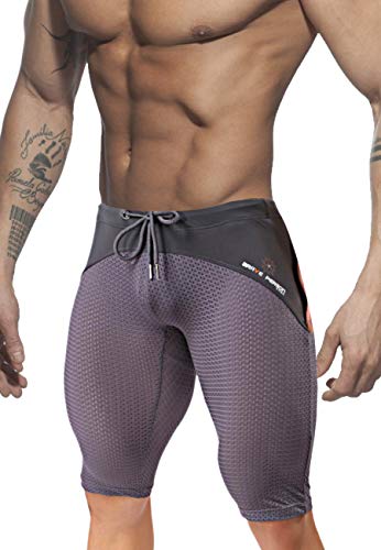 MIZOK Men's Yoga Capris Mesh Quick Dry Swimwear Workout Shorts - Large - Gray