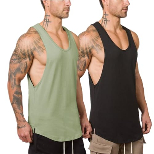 Muscle Killer Men's Muscle Gym Workout Stringer Tank Tops Bodybuilding Fitness T-Shirts 1/2/3 Pack - Medium - Black+green(pack of 2)