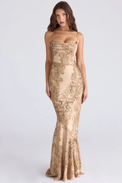 Nalani Gold Patterned Satin Maxi Dress - Limited Edition
