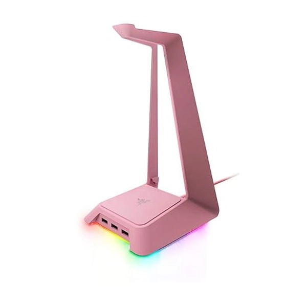 Razer Base Station Chroma Headphone/Headset Stand w/USB Hub: Chroma RGB Lighting - 3X USB 3.0 Ports - Non-Slip Rubber Base - Designed for Gaming Headsets - Quartz Pink