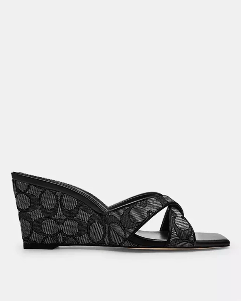 Smoke Coal/Black Wedge Sandal In Signature Jacquard