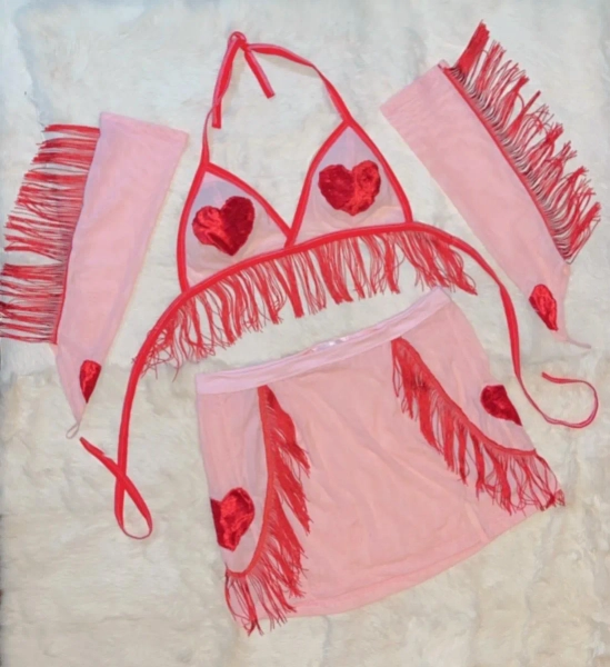 Mesh Fringe Heart Outfit, 3-Piece Outfit