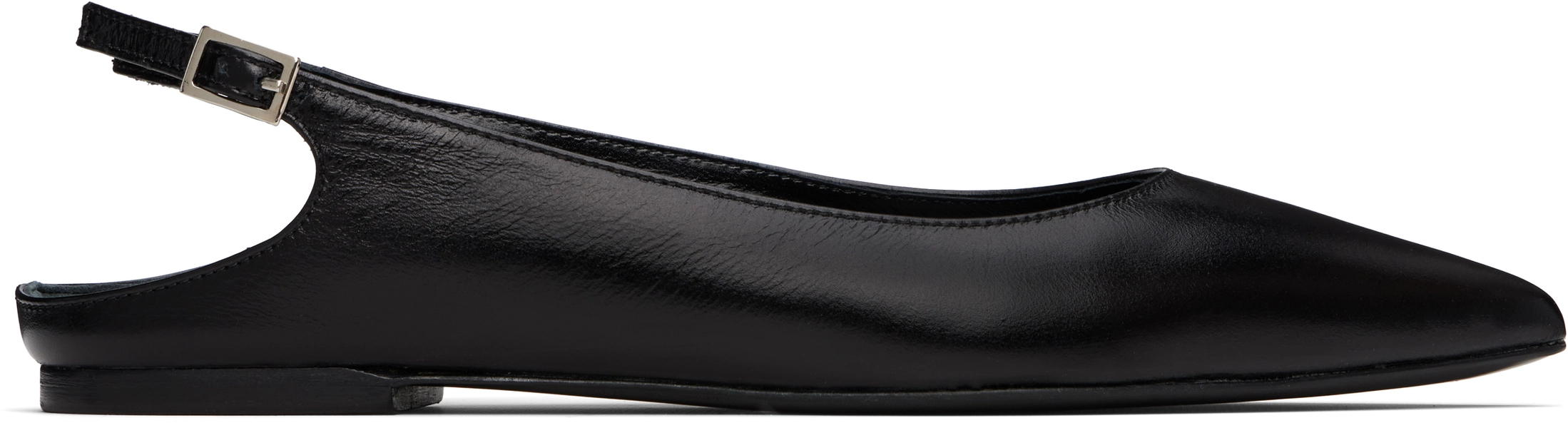 Black Koyna Creased Calf Leather Ballerina Flats