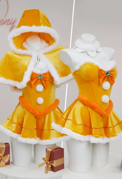 Princess Daisy Derivative Sexy Lingerie Suit Christmas Furry Yellow Dress with Cape and Collar Cosplay Costume