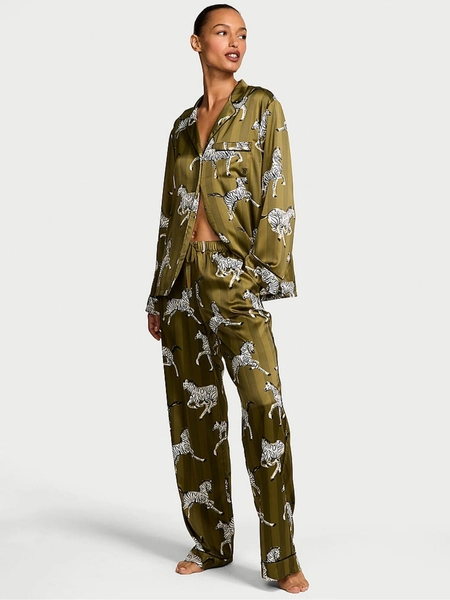 Green Chameleon Zebra Satin Long Pyjama Set
