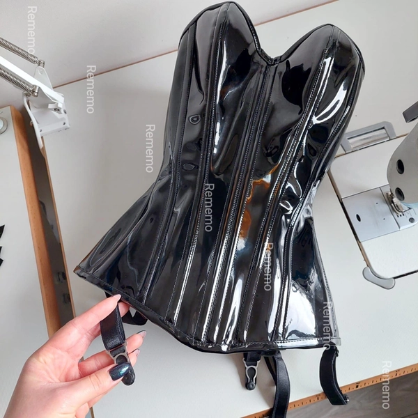 Overbust extra shaped corset wetlook vinyl PVC sexy gothic rave fetish vegan synthetic leather