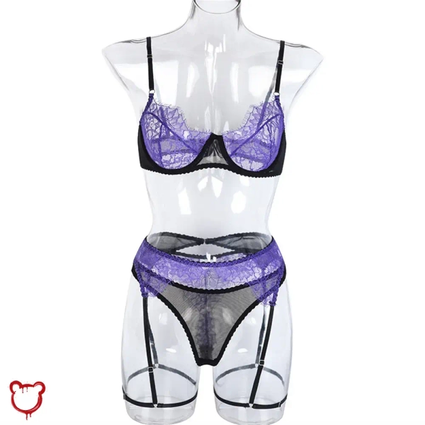 Purple Black Lace Lingerie Set