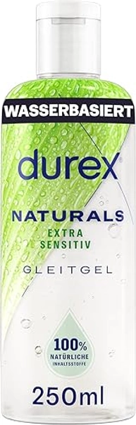 Durex Naturals Extra Sensitive Gleitgel - aus 100 % natürlichen Inhaltsstoffen mit Aloe Vera-Extrakt - Gleitmittel auf Wasserbasis mit angenehmer Textur - Intim-Balance-Formel & pH-freundlich - 250 ml