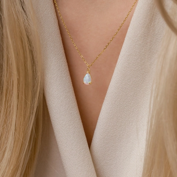 Teardrop Opal Necklace by CaitlynMinimalist • Dainty Layering Necklace • Opal Jewelry with Teardrop Pendant • Gift for Wife • NR114