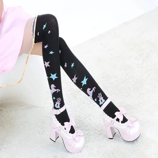 Magical Kingdom Inspired Thigh High Socks in Pastel Goth Style