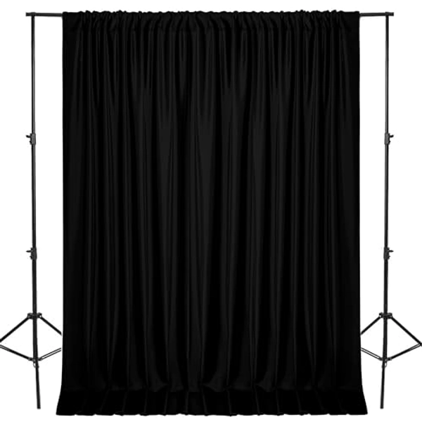 DWCN 10x10 FT Black Backdrop Curtains for Parties, Photography Backdrop Drapes with Rod Pockets for Wedding Decorations Stage Birthday Family Gatherings, 2 Panels 5ft x 10ft