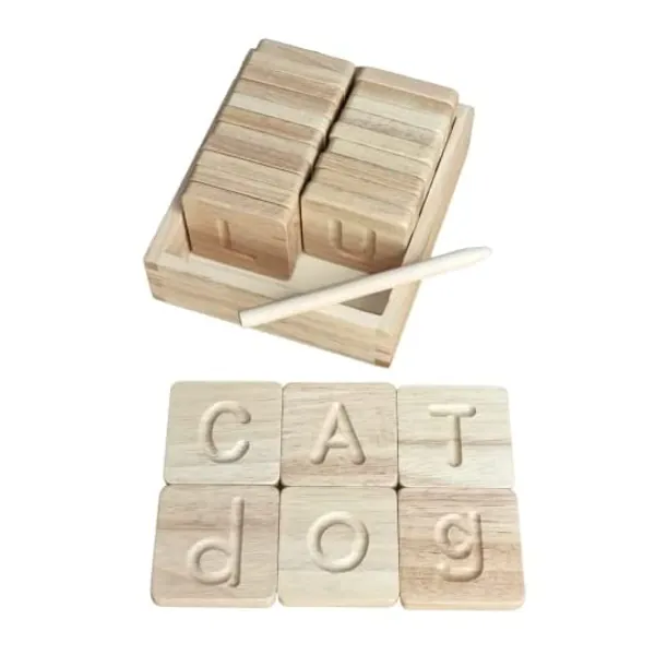 Preschool Learning Letter Tracing | Montessori Wooden Alphabet Tracing | ABC Flash Cards | Double Sided Uppercase and Lowercase | Includes Storage Box and Stylus Pen | Set of 26 Pieces