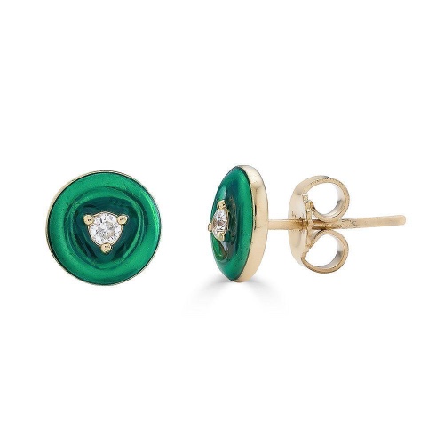 Emerald Green Earring Studs - 14K Yellow Gold