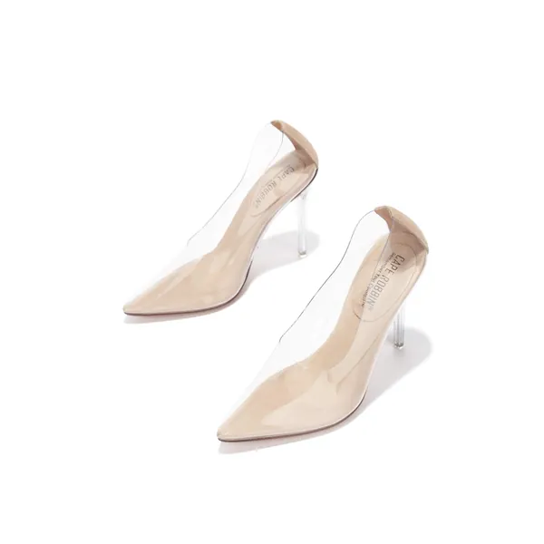 Cape Robbin Glass Doll Clear Stiletto High Heels for Women, Slip On Sexy Shoes with Pointed Toe - 9 Nude