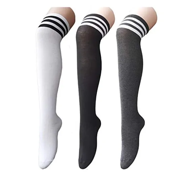 Century Star Women's Casual Athlete Striped Over Knee Thin Thigh High Tights Long Stocking Socks